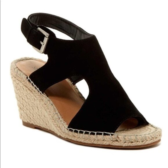 Susina Shoes - Susina Dillon Cutout Black Suede Wedge Espadrille